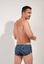 Back view of a men model wearing HO navy print  Swim Trunk
