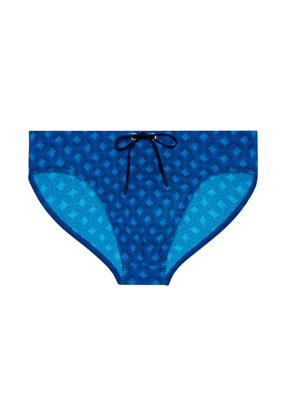 Front cutout view of HO navy print  Swim Mini Briefs