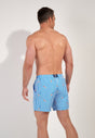 Back view of a men model wearing HO blue/white stripes  Beach Boxer