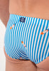 General view of a men model wearing HO blue/white stripes  Swim Mini Briefs