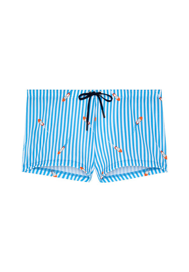 Front cutout view of HO blue/white stripes  Swim Shorts