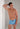 Front view of a men model wearing HO blue/white stripes  Swim Shorts