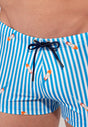 Close-up view of a men model wearing HO blue/white stripes  Swim Shorts
