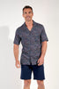 Front view of a men model wearing HO navy print cotton Short Sleepwear