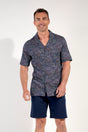 Front view of a men model wearing HO navy print cotton Short Sleepwear
