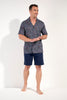 Full-body view of a men model wearing HO navy print cotton Short Sleepwear