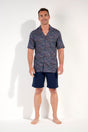 General view of a men model wearing HO navy print cotton Short Sleepwear