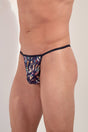 Front view of a men model wearing HO navy print  G-String