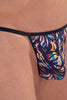 Close-up view of a men model wearing HO navy print  G-String