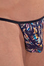 Close-up view of a men model wearing HO navy print  G-String