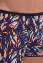 Close-up view of a men model wearing HO navy print  Trunk