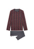 Front cutout view of HO red print cotton Long Sleepwear