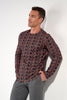 Front view of a men model wearing HO red print cotton Long Sleepwear