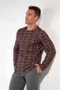 Front view of a men model wearing HO red print cotton Long Sleepwear
