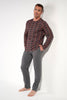 General view of a men model wearing HO red print cotton Long Sleepwear