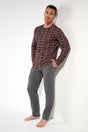 General view of a men model wearing HO red print cotton Long Sleepwear
