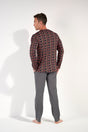 General view of a men model wearing HO red print cotton Long Sleepwear