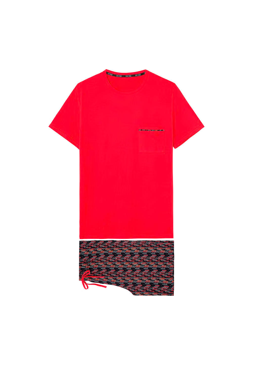 Front cutout view of HO red print cotton Short Sleepwear