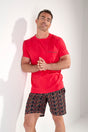 Front view of a men model wearing HO red print cotton Short Sleepwear