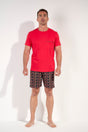 General view of a men model wearing HO red print cotton Short Sleepwear