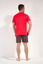 General view of a men model wearing HO red print cotton Short Sleepwear