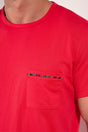Close-up view of a men model wearing HO red print cotton Short Sleepwear