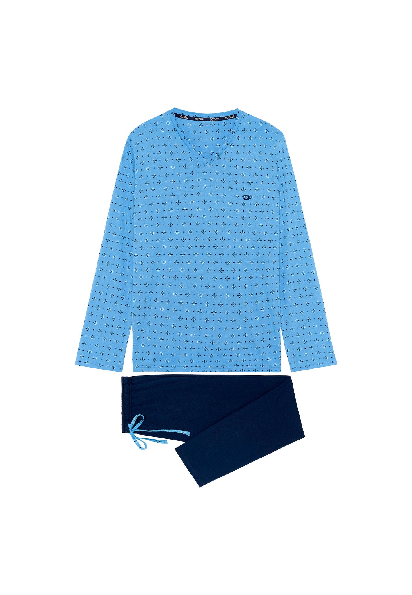 Front cutout view of HO blue print cotton Long Sleepwear