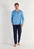 Full-body view of a men model wearing HO blue print cotton Long Sleepwear