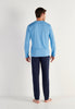 General view of a men model wearing HO blue print cotton Long Sleepwear
