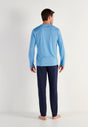 General view of a men model wearing HO blue print cotton Long Sleepwear