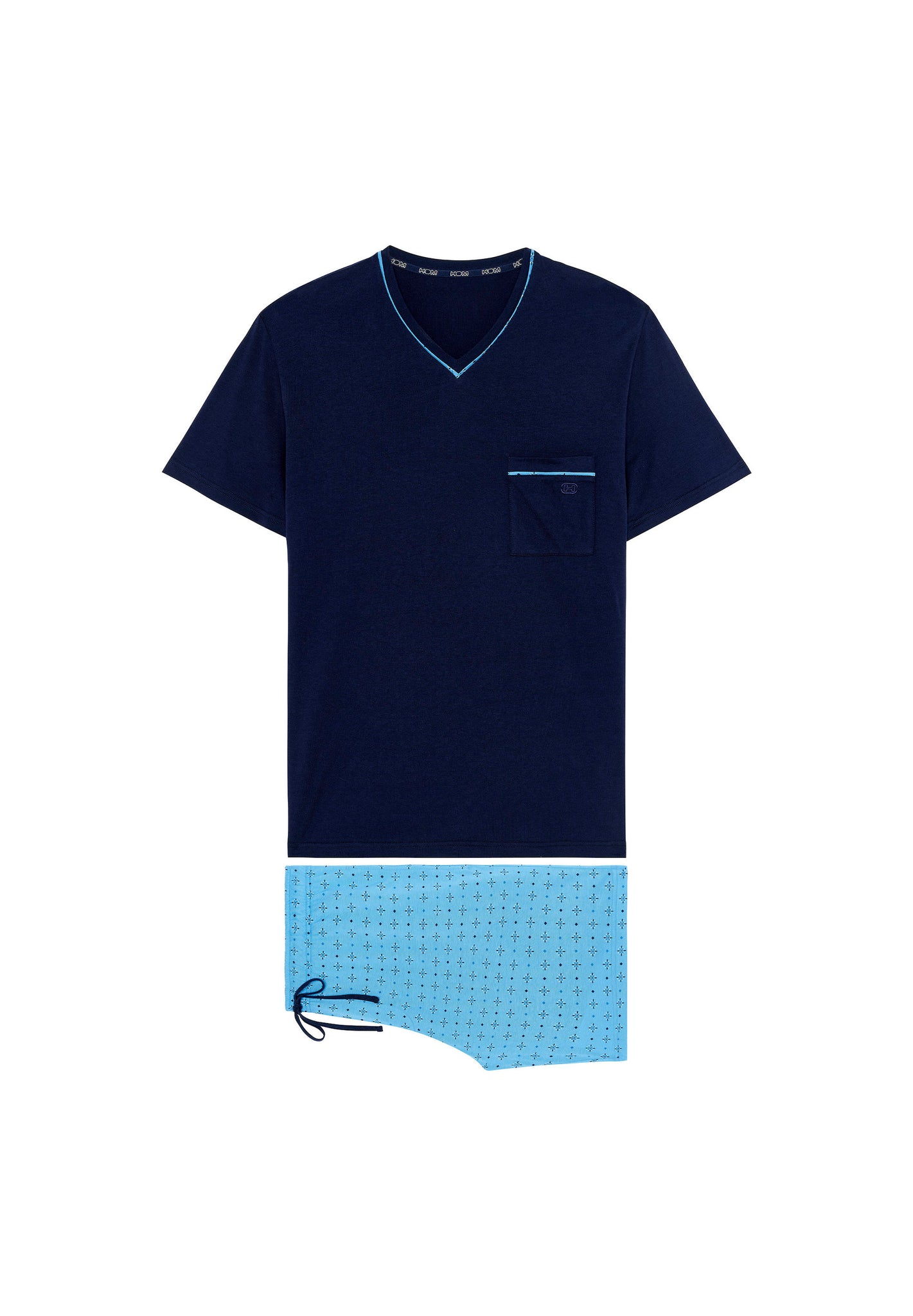 Front cutout view of HO blue print cotton Short Sleepwear