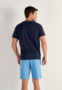 Back view of a men model wearing HO blue print cotton Short Sleepwear