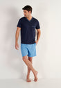 Full-body view of a men model wearing HO blue print cotton Short Sleepwear