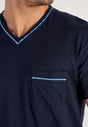 Close-up view of a men model wearing HO blue print cotton Short Sleepwear
