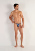 Full-body view of a men model wearing HO blue print  G-String