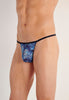 Close-up view of a men model wearing HO blue print  G-String