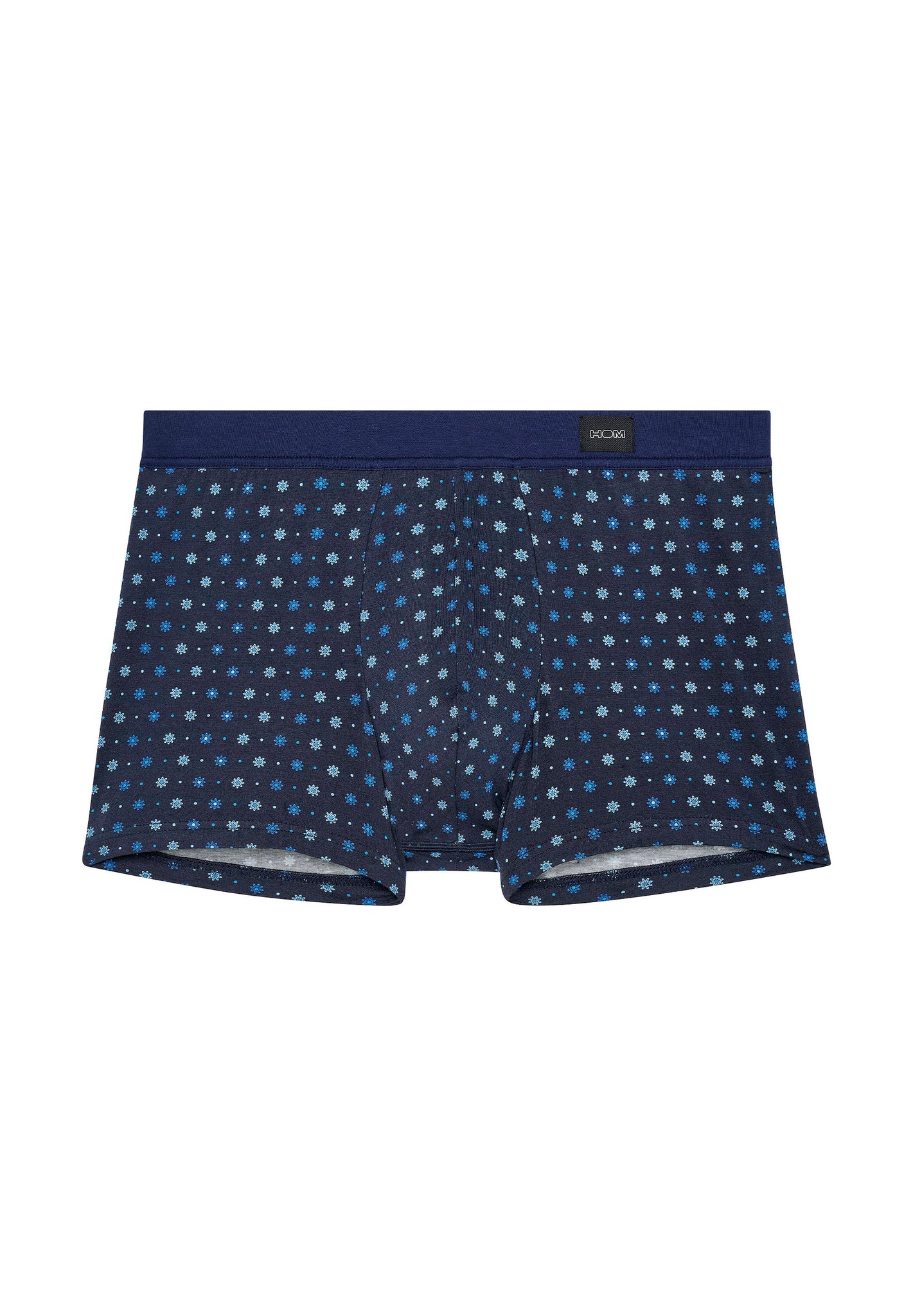 Front cutout view of HO navy print modal/viscose/tencel Comfort Boxer Briefs