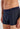 Close-up view of a men model wearing HO navy print modal/viscose/tencel Comfort Boxer Briefs