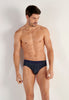 Front view of a men model wearing HO navy print modal/viscose/tencel Comfort Briefs