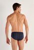 Back view of a men model wearing HO navy print modal/viscose/tencel Comfort Briefs