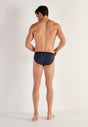 General view of a men model wearing HO navy print modal/viscose/tencel Comfort Briefs