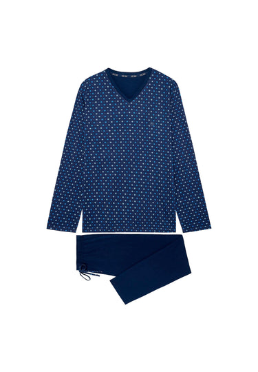 Front cutout view of HO navy print cotton Long Sleepwear