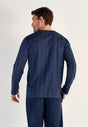 Back view of a men model wearing HO navy print cotton Long Sleepwear