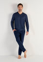 Full-body view of a men model wearing HO navy print cotton Long Sleepwear