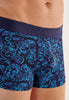 Close-up view of a men model wearing HO blue print  Boxer Briefs