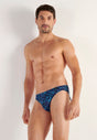 Front view of a men model wearing HO blue print  Comfort Micro Briefs