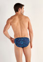 Back view of a men model wearing HO blue print  Comfort Micro Briefs