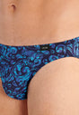 Close-up view of a men model wearing HO blue print  Comfort Micro Briefs