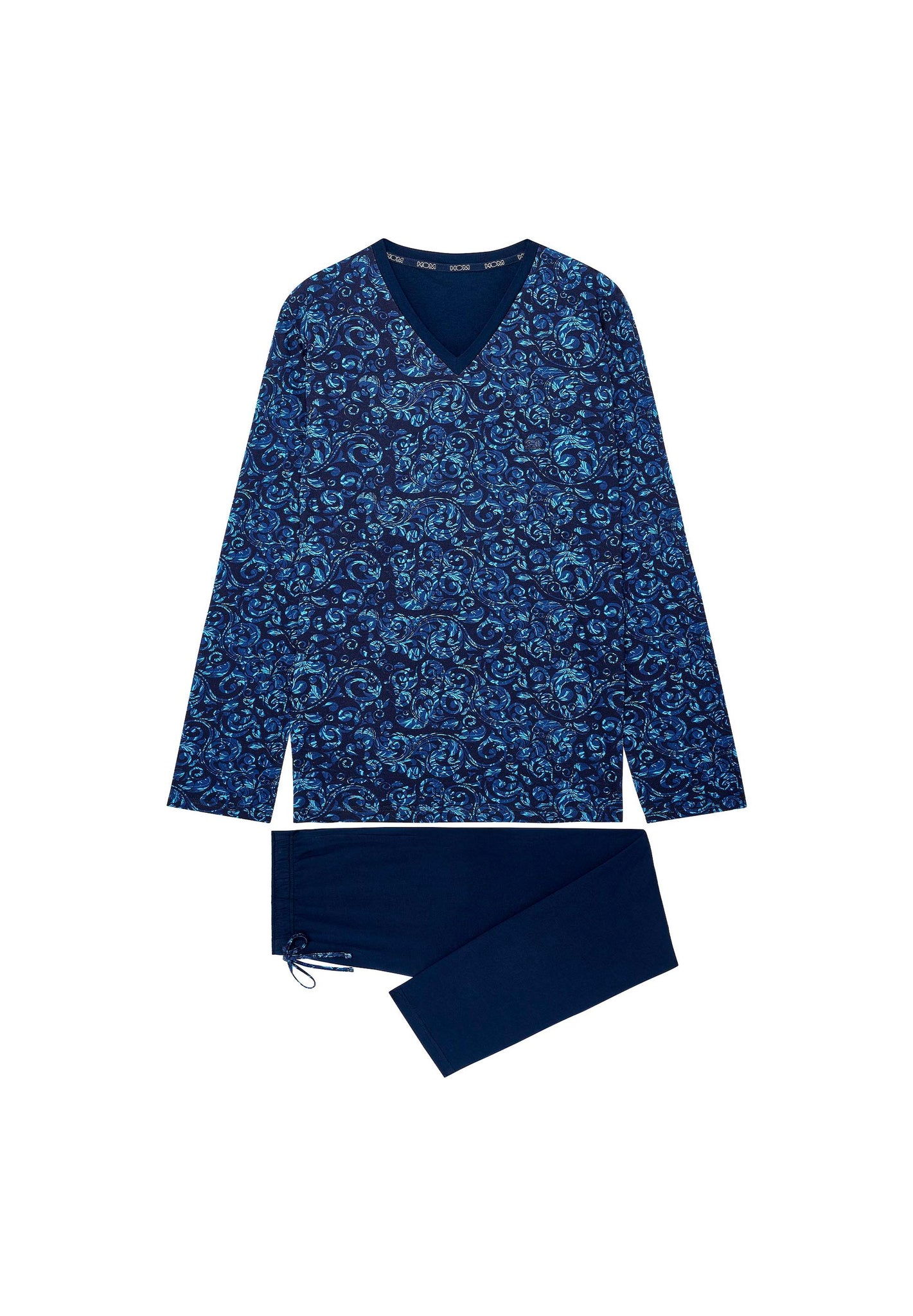Front cutout view of HO blue print cotton Long Sleepwear
