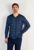 Front view of a men model wearing HO blue print cotton Long Sleepwear